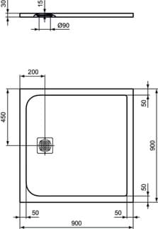 IDEAL STANDARD Čtvercová sprchová vanička Ultra Flat S 900x900 mm, v jedné rovině s podlahou #K8215FT - pískovec