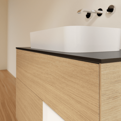 VILLEROY BOCH Toaletní skříňka Finion, s osvětlením, 2 výsuvy, 1000 x 603 x 501 mm, dubová dýha / bílý matný lak / sklo černé matné #F662MTPC, obrázek 2