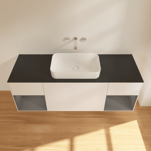 VILLEROY BOCH Toaletní skříňka Finion, s osvětlením, 4 výsuvy, 1600 x 603 x 501 mm, bílý matný lak / antracitový matný lak / černé matné sklo #F742GKMT, obrázek 4