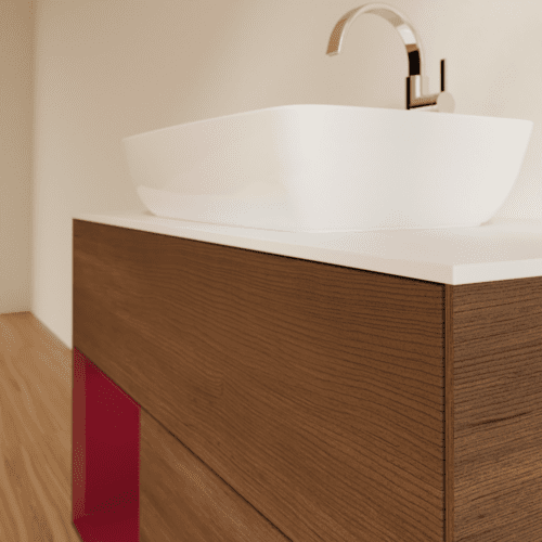 VILLEROY BOCH Toaletní skříňka Finion, s osvětlením, 2 výsuvy, 1000 x 603 x 501 mm, ořechová dýha / matný lak Pivoňka / matné bílé sklo #F771HBGN, obrázek 6