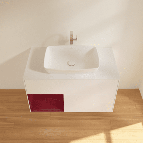VILLEROY BOCH Toaletní skříňka Finion, s osvětlením, 2 výsuvy, 1000 x 603 x 501 mm, bílý matný lak / pivoňkový matný lak / bílé matné sklo #F771HBMT, obrázek 4