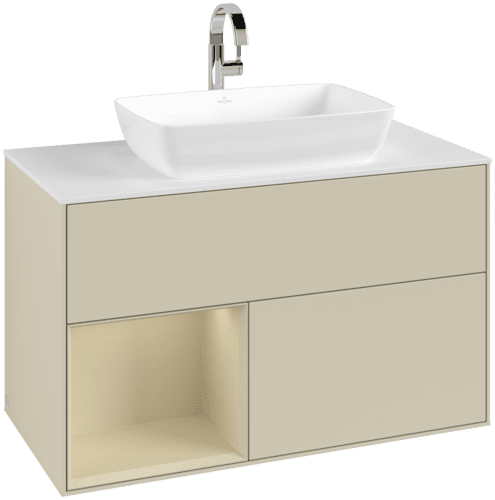 VILLEROY BOCH Toaletní skříňka Finion, s osvětlením, 2 výsuvy, 1000 x 603 x 501 mm, Silk Grey Matt Lacquer / Silk Grey Matt Lacquer / Glass White Matt #F771HJHJ