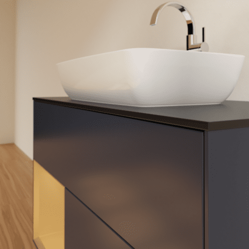 VILLEROY BOCH Toaletní skříňka Finion, s osvětlením, 2 výsuvy, 1000 x 603 x 501 mm, Midnight Blue Matt Lacquer / Gold Matt Lacquer / Glass Black Matt #F772HFHG, obrázek 6