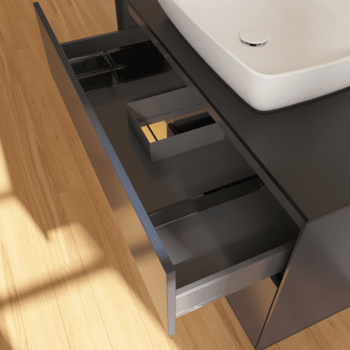 VILLEROY BOCH Toaletní skříňka Finion, s osvětlením, 2 výsuvy, 1000 x 603 x 501 mm, Midnight Blue Matt Lacquer / Gold Matt Lacquer / Glass Black Matt #F772HFHG, obrázek 8