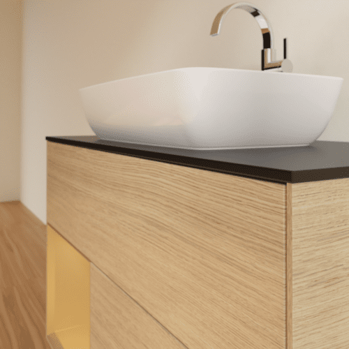 VILLEROY BOCH Toaletní skříňka Finion, s osvětlením, 2 výsuvy, 1000 x 603 x 501 mm, dubová dýha / zlatý matný lak / černé matné sklo #F772HFPC, obrázek 6