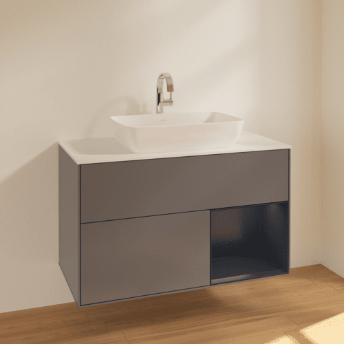 VILLEROY BOCH Toaletní skříňka Finion, s osvětlením, 2 výsuvy, 1000 x 603 x 501 mm, antracitový matný lak / půlnoční modrý matný lak / bílé matné sklo #F781HGGK, obrázek 2