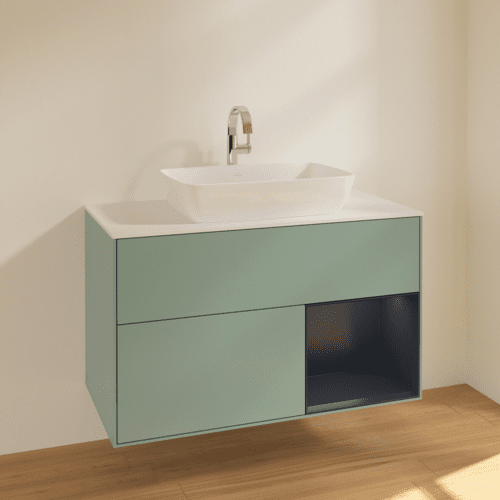 VILLEROY BOCH Toaletní skříňka Finion, s osvětlením, 2 výsuvy, 1000 x 603 x 501 mm, olivový matný lak / půlnoční modrý matný lak / bílé matné sklo #F781HGGM, obrázek 2