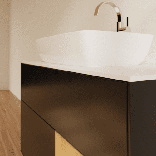 VILLEROY BOCH Toaletní skříňka Finion, s osvětlením, 2 výsuvy, 1000 x 603 x 501 mm, černý matný lak / zlatý matný lak / bílé matné sklo #F781HFPD, obrázek 6