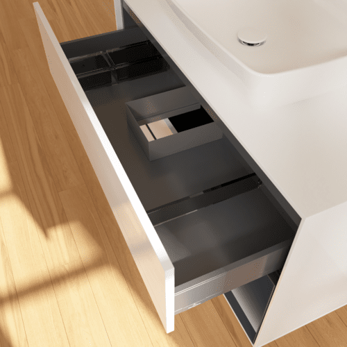 VILLEROY BOCH Toaletní skříňka Finion, s osvětlením, 2 výsuvy, 1000 x 603 x 501 mm, lesklý bílý lak / půlnoční modrý matný lak / bílé matné sklo #F781HGGF, obrázek 8