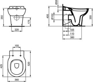 IDEAL STANDARD Contour 21 Školy Oplachovací klozet bez podomítkového ráfku #S312601 - Bílá (Alpine), obrázek 4