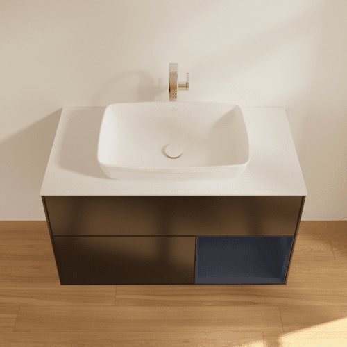 VILLEROY BOCH Toaletní skříňka Finion, s osvětlením, 2 výsuvy, 1000 x 603 x 501 mm, černý matný lak / půlnoční modrý matný lak / bílé matné sklo #F781HGPD, obrázek 4