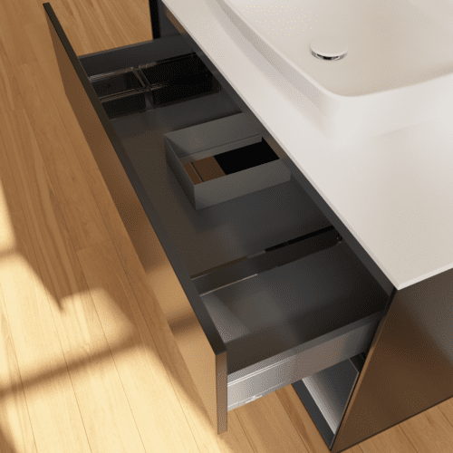 VILLEROY BOCH Toaletní skříňka Finion, s osvětlením, 2 výsuvy, 1000 x 603 x 501 mm, černý matný lak / půlnoční modrý matný lak / bílé matné sklo #F781HGPD, obrázek 8