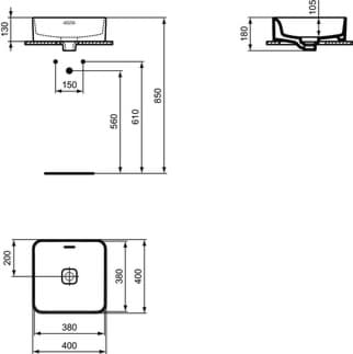 IDEAL STANDARD Strada II umyvadlo na desku 400x400 mm, bez otvoru pro baterii, s otvorem pro přepad (štěrbinové) #T2963MA - Bílá (Alpine) s Ideal Plus, obrázek 4