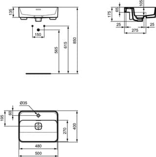 IDEAL STANDARD Strada II Polozapuštěné umyvadlo 500x400 mm, s 1 otvorem pro baterii, s otvorem pro přepad (štěrbinový) #T2993MA - Bílá (Alpine) s Ideal Plus, obrázek 3