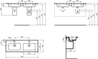 IDEAL STANDARD Strada II nábytkové dvojumyvadlo 1240x460mm, s 1 otvorem pro baterii na umyvadlo, s otvorem pro přepad (štěrbinový) #T3005MA - Bílá (Alpine) s Ideal Plus, obrázek 1