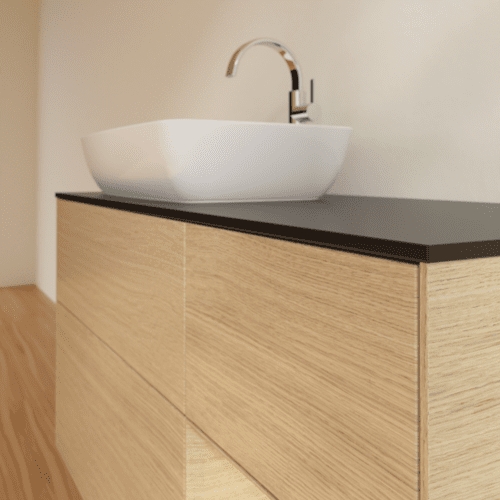 VILLEROY BOCH Toaletní stolek Finion, s osvětlením, 3 výsuvy, 1200 x 603 x 501 mm, dubová dýha / dubová dýha / sklo černé matné #F812PCPC, obrázek 6