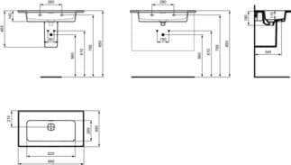 IDEAL STANDARD Strada II nábytkové umyvadlo 840x460mm, bez otvoru pro baterii, s otvorem pro přepad (štěrbinové) #T363401 - Bílá (Alpine), obrázek 6