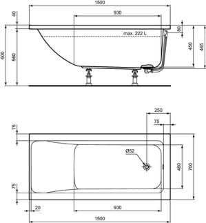 IDEAL STANDARD Connect Air vana ve tvaru těla 1500x700 mm #T361301 - Bílá (Alpine)