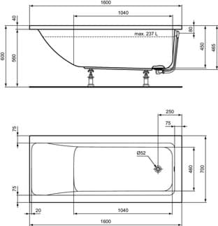 IDEAL STANDARD Connect Air vana ve tvaru těla 1600x700 mm #T361501 - Bílá (Alpine)