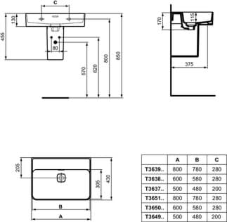 IDEAL STANDARD Umyvadlo Strada II 800x430 mm, bez otvoru pro baterii, s otvorem pro přepad (štěrbinové) #T363901 - Bílá (Alpine), obrázek 7
