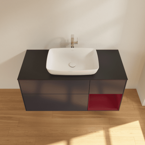 VILLEROY BOCH Toaletní skříňka Finion, s osvětlením, 3 výsuvy, 1200 x 603 x 501 mm, Midnight Blue Matt Lacquer / Peony Matt Lacquer / Glass Black Matt #F832HBHG, obrázek 4