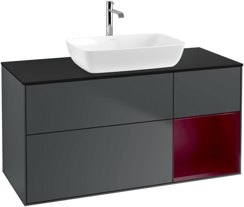 VILLEROY BOCH Toaletní skříňka Finion, s osvětlením, 3 výsuvy, 1200 x 603 x 501 mm, Midnight Blue Matt Lacquer / Peony Matt Lacquer / Glass Black Matt #F832HBHG, obrázek 1