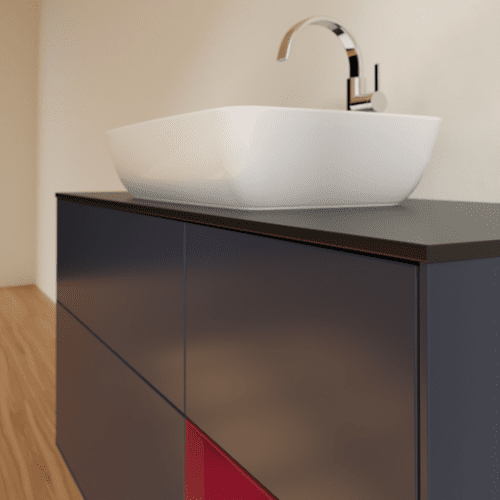 VILLEROY BOCH Toaletní skříňka Finion, s osvětlením, 3 výsuvy, 1200 x 603 x 501 mm, Midnight Blue Matt Lacquer / Peony Matt Lacquer / Glass Black Matt #F832HBHG, obrázek 6