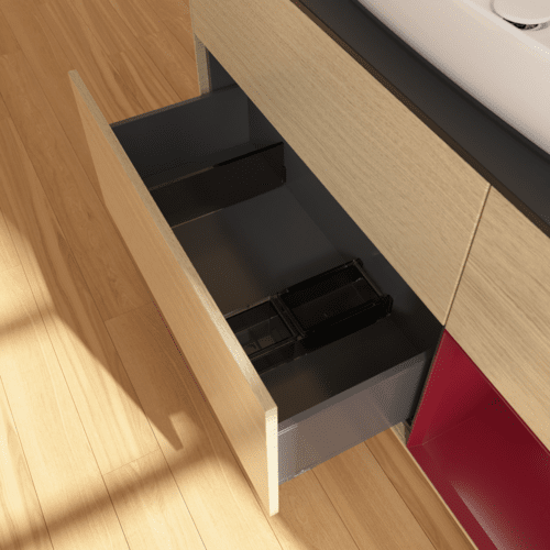 VILLEROY BOCH Toaletní skříňka Finion, s osvětlením, 3 výsuvy, 1200 x 603 x 501 mm, dubová dýha / matný lak Pivoňka / matné černé sklo #F832HBPC, obrázek 7