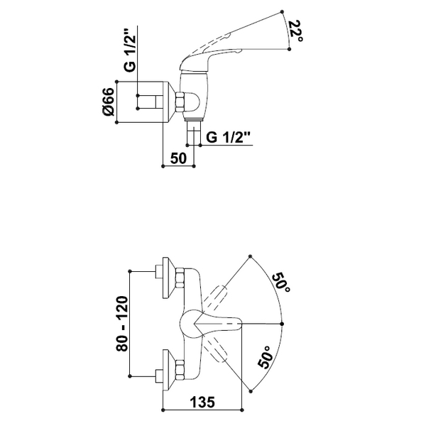KREINER baterie sprchová nástěnná bez příslušenství (100 mm) VE80A K - chrom
