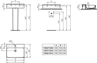 IDEAL STANDARD Umyvadlo Conca 600x450 mm, leštěné, s 1 otvorem pro baterii, s otvorem pro přepad (štěrbinové) #T3818V1 - hedvábně bílá, obrázek 1