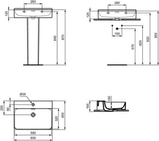 IDEAL STANDARD Umyvadlo Conca 600x450 mm, leštěné, s 1 otvorem pro baterii, s otvorem pro přepad (štěrbinové) #T3818V1 - hedvábně bílá, obrázek 4