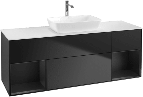 VILLEROY BOCH Toaletní skříňka Finion, s osvětlením, 4 výsuvy, 1600 x 603 x 501 mm, černý matný lak / černý matný lak / sklo bílé matné #F861PDPD, obrázek 1