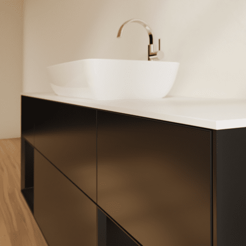 VILLEROY BOCH Toaletní skříňka Finion, s osvětlením, 4 výsuvy, 1600 x 603 x 501 mm, černý matný lak / černý matný lak / sklo bílé matné #F861PDPD, obrázek 6