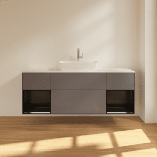 VILLEROY BOCH Toaletní skříňka Finion, s osvětlením, 4 výsuvy, 1600 x 603 x 501 mm, antracitový matný lak / černý matný lak / bílé matné sklo #F861PDGK, obrázek 3
