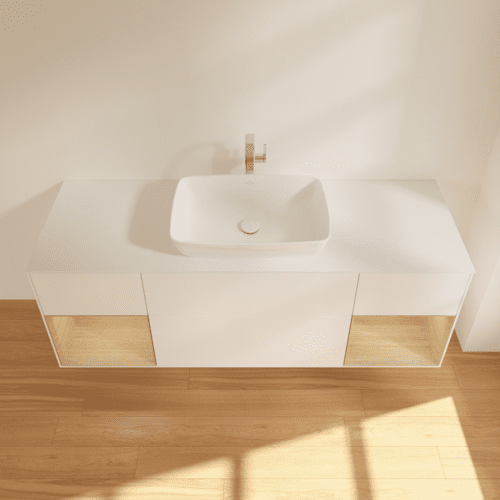VILLEROY BOCH Toaletní skříňka Finion, s osvětlením, 4 výsuvy, 1600 x 603 x 501 mm, bílý matný lak / dubová dýha / sklo bílé matné #F861PCMT, obrázek 4