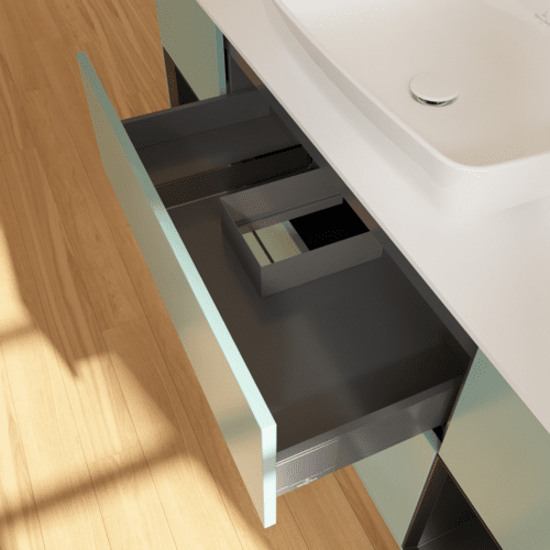 VILLEROY BOCH Toaletní skříňka Finion, s osvětlením, 4 výsuvy, 1600 x 603 x 501 mm, olivový matný lak / černý matný lak / bílé matné sklo #F861PDGM, obrázek 8