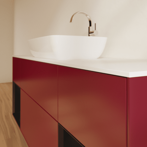 VILLEROY BOCH Toaletní skříňka Finion, s osvětlením, 4 výsuvy, 1600 x 603 x 501 mm, Pivoňka matný lak / Černý matný lak / Sklo bílé matné #F861PDHB, obrázek 6