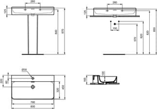 IDEAL STANDARD Umyvadlo Conca 800x450 mm, s 1 otvorem pro baterii, s otvorem pro přepad (štěrbinové) #T3692V1 - hedvábně bílá, obrázek 5
