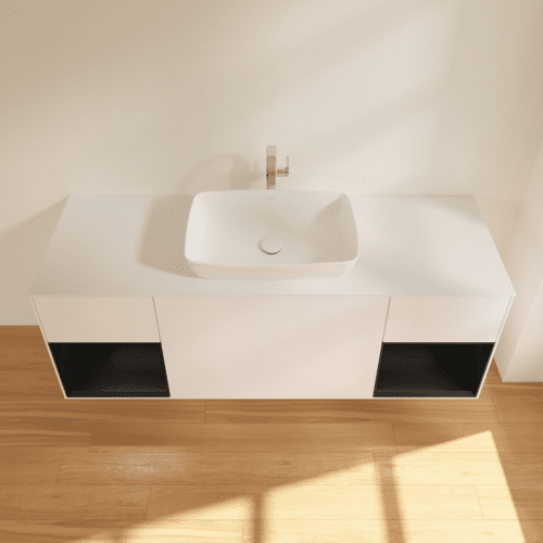 VILLEROY BOCH Toaletní skříňka Finion, s osvětlením, 4 výsuvy, 1600 x 603 x 501 mm, bílý matný lak / černý matný lak / bílé matné sklo #F861PDMT, obrázek 4