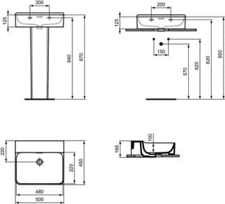 IDEAL STANDARD Umyvadlo Conca 500x450mm, bez otvoru pro baterii, s otvorem pro přepad (štěrbinové) #T378401 - Bílá (Alpine), obrázek 1