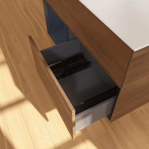 VILLEROY BOCH Toaletní skříňka Finion, s osvětlením, 2 výsuvy, 1000 x 603 x 501 mm, ořechová dýha / půlnočně modrý matný lak / sklo bílé matné #F891HGGN, obrázek 7