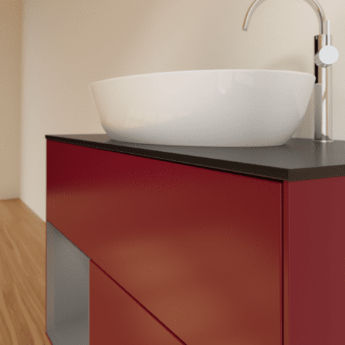 VILLEROY BOCH Toaletní skříňka Finion, s osvětlením, 2 výsuvy, 1000 x 603 x 501 mm, Pivoňka matný lak / Antracit matný lak / Sklo černé matné #F892GKHB, obrázek 6