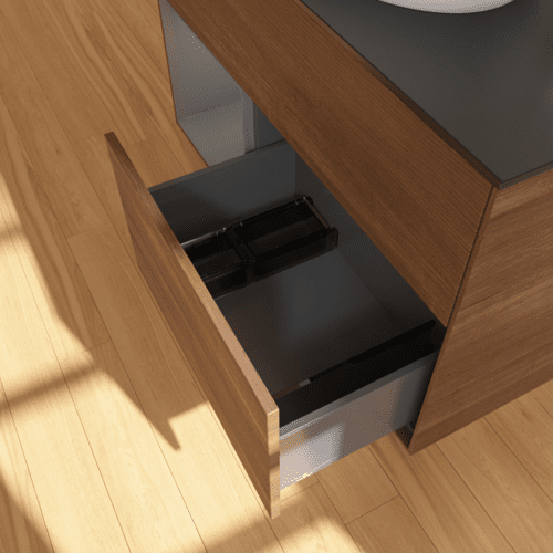 VILLEROY BOCH Toaletní stolek Finion, s osvětlením, 2 výsuvy, 1000 x 603 x 501 mm, ořechová dýha / antracitový matný lak / černé matné sklo #F892GKGN, obrázek 7