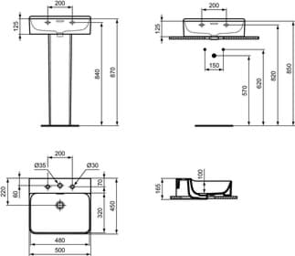 IDEAL STANDARD Umyvadlo Conca 500x450mm, se 3 otvory pro baterie, s otvorem pro přepad (štěrbinové) #T3783MA - Bílá (Alpine) s Ideal Plus, obrázek 2