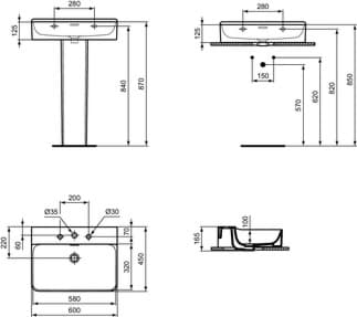 IDEAL STANDARD Umyvadlo Conca 600x450 mm, leštěné, se 3 otvory pro baterie, s otvorem pro přepad (štěrbinové) #T3819MA - Bílá (Alpine) s Ideal Plus, obrázek 5