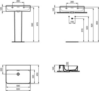 IDEAL STANDARD Umyvadlo Conca 600x450mm, bez otvoru pro baterii, s otvorem pro přepad (štěrbinové) #T3789MA - Bílá (Alpine) s Ideal Plus, obrázek 5