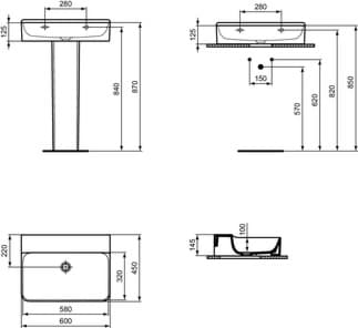 IDEAL STANDARD Umyvadlo Conca 600x450mm, leštěné, bez otvoru pro baterii, bez přepadu #T3825MA - Bílá (Alpine) s Ideal Plus, obrázek 4
