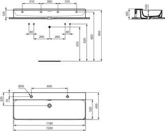 IDEAL STANDARD Umyvadlo Conca 1200x450 mm, leštěné, s 1 otvorem pro baterii na umyvadlo, s otvorem pro přepad (štěrbinový) #T3839MA - Bílá (Alpine) s Ideal Plus, obrázek 1
