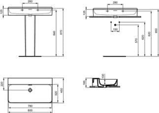 IDEAL STANDARD Umyvadlo Conca 800x450 mm, leštěné, bez otvoru pro baterii, s otvorem pro přepad (štěrbinové) #T3828MA - Bílá (Alpine) s Ideal Plus, obrázek 4