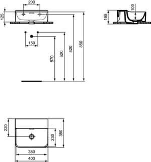 IDEAL STANDARD Umyvadlo Conca 400x350 mm, leštěné, bez otvoru pro baterii, s otvorem pro přepad (štěrbinové) #T3877MA - Bílá (Alpine) s Ideal Plus, obrázek 3